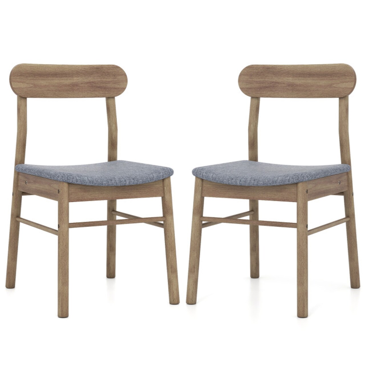 Oak Dining Chairs Set of 2 Grey Padded Seat, 400-lb Capacity, Rubber Wood Frame, Ergonomic Curved Back